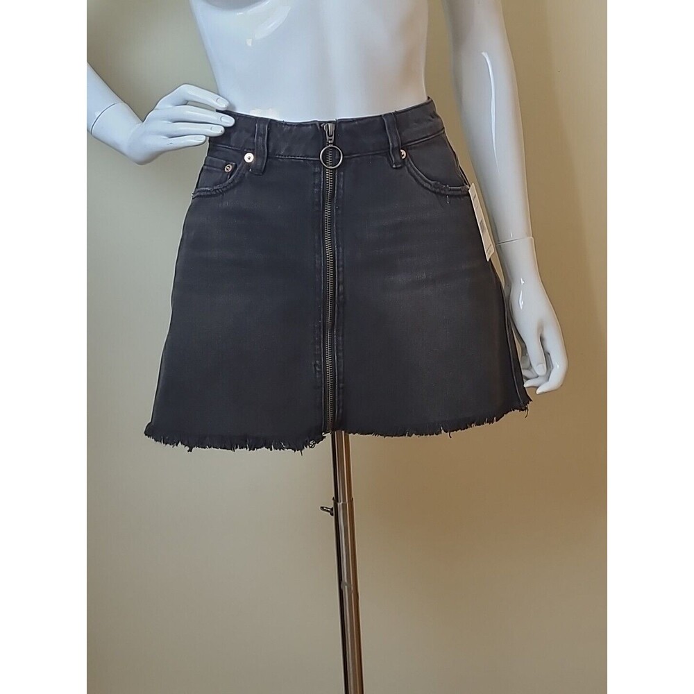 We The Free Haven Black Denim Jean Zip Up Short Mini Skirt Size 27 with tags